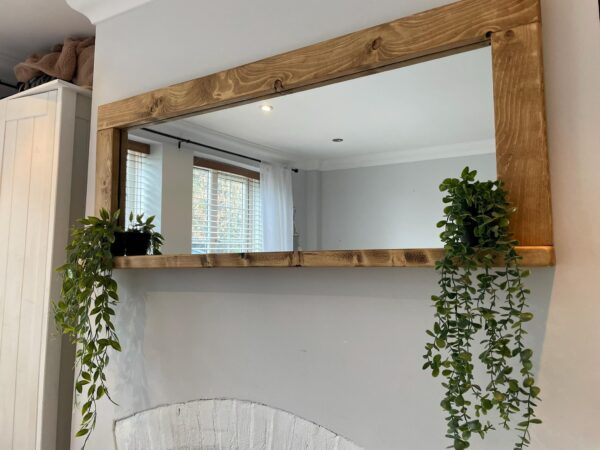 Handcrafted Waxed Mirror with Shelf | Rustic Bathroom, Entryway Décor, Farmhouse Wall Mirror, Wooden Vanity, Fireplace Mirror - Image 15