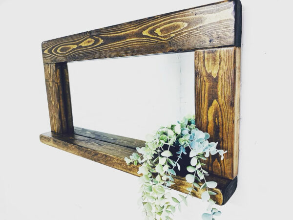 Handcrafted Waxed Mirror with Shelf | Rustic Bathroom, Entryway Décor, Farmhouse Wall Mirror, Wooden Vanity, Fireplace Mirror - Image 8