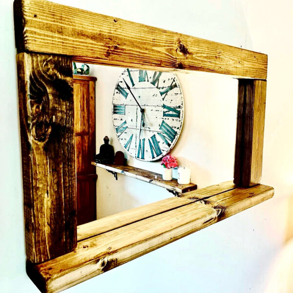 Handcrafted Waxed Mirror with Shelf | Rustic Bathroom, Entryway Décor, Farmhouse Wall Mirror, Wooden Vanity, Fireplace Mirror - Image 10