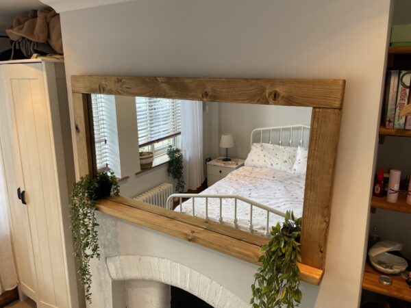 Handcrafted Waxed Mirror with Shelf | Rustic Bathroom, Entryway Décor, Farmhouse Wall Mirror, Wooden Vanity, Fireplace Mirror - Image 6