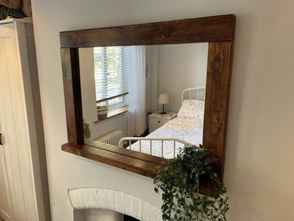 Handcrafted Waxed Mirror with Shelf | Rustic Bathroom, Entryway Décor, Farmhouse Wall Mirror, Wooden Vanity, Fireplace Mirror - Image 13