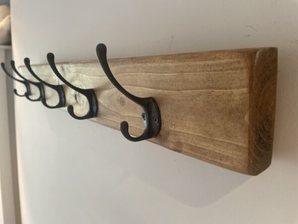 Rustic Coat Rack Waxed: Reclaimed Wood Entryway Organizer with Black Hooks - Image 3