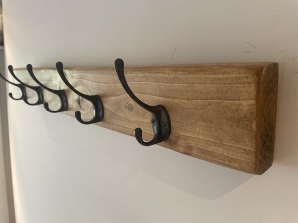 Rustic Coat Rack Waxed: Reclaimed Wood Entryway Organizer with Black Hooks - Image 2