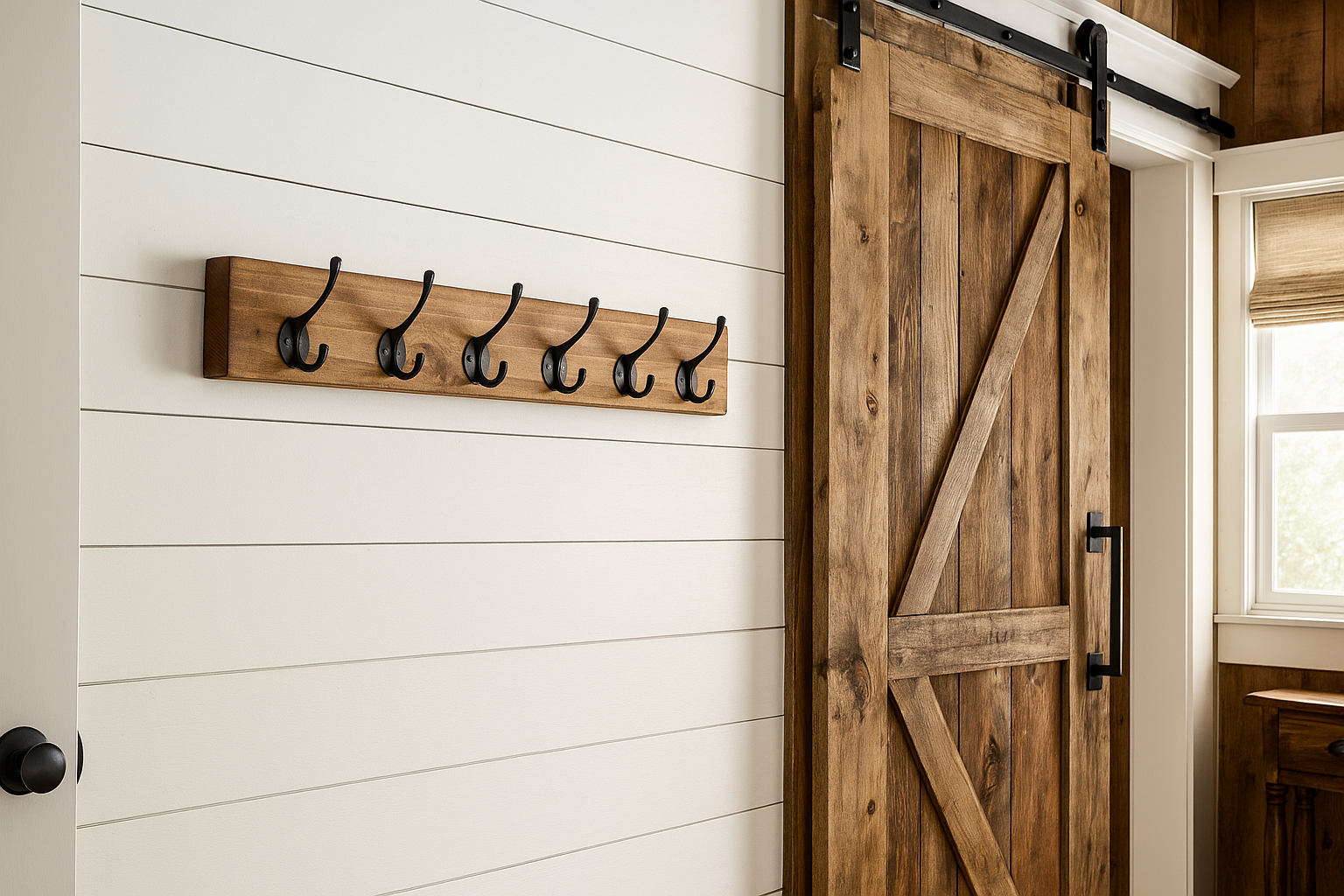 Reclaimed Wood Coat Rack – Rustic Hallway Organizer – Country Style